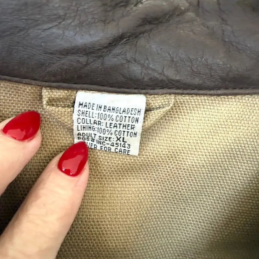 Marlboro Style Canvas Barn Coat Leather‎ Collar XL Tan Cotton Outdoor Western